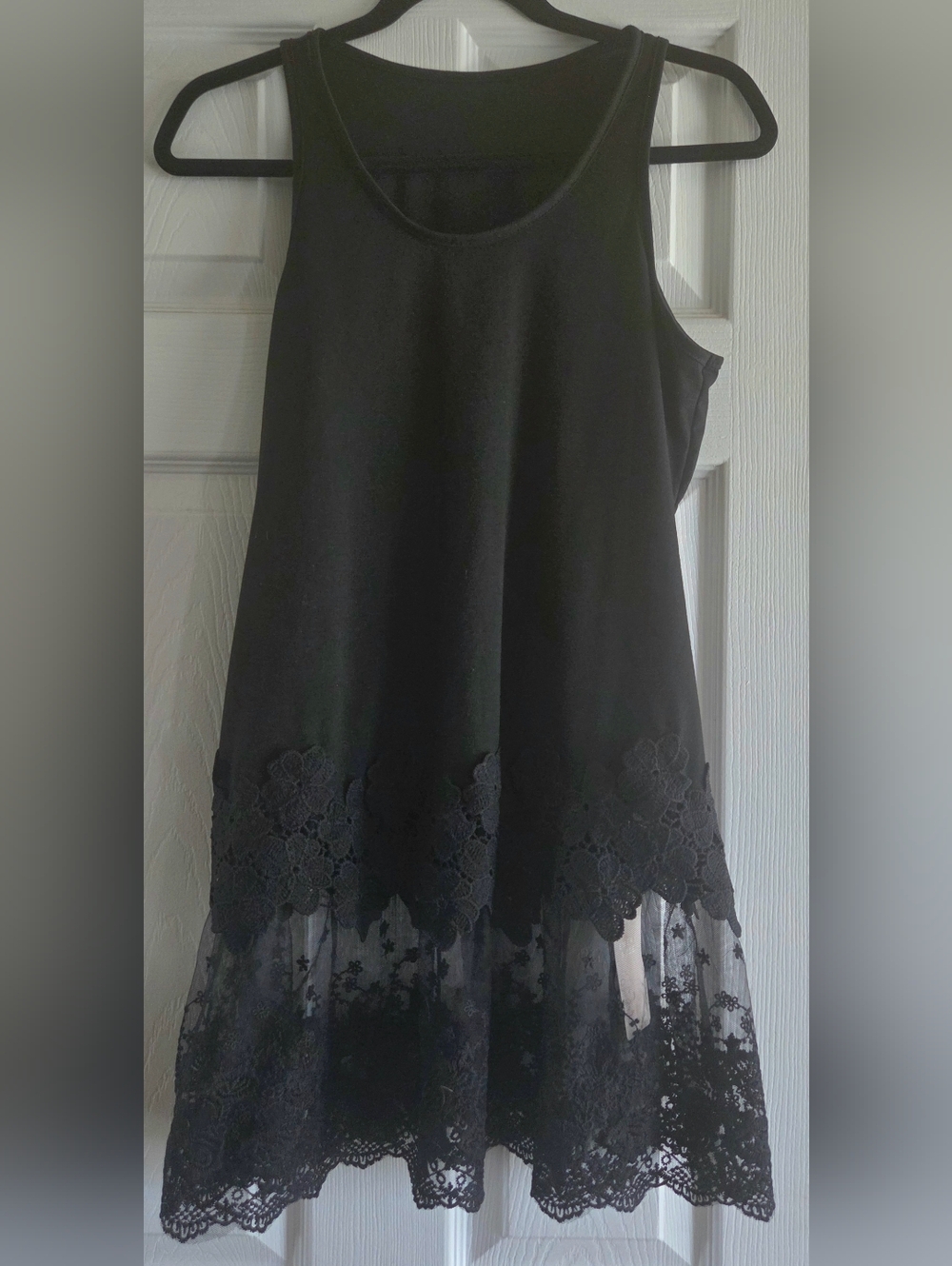 Women's Black Sleeveless Tank with Lace Hem